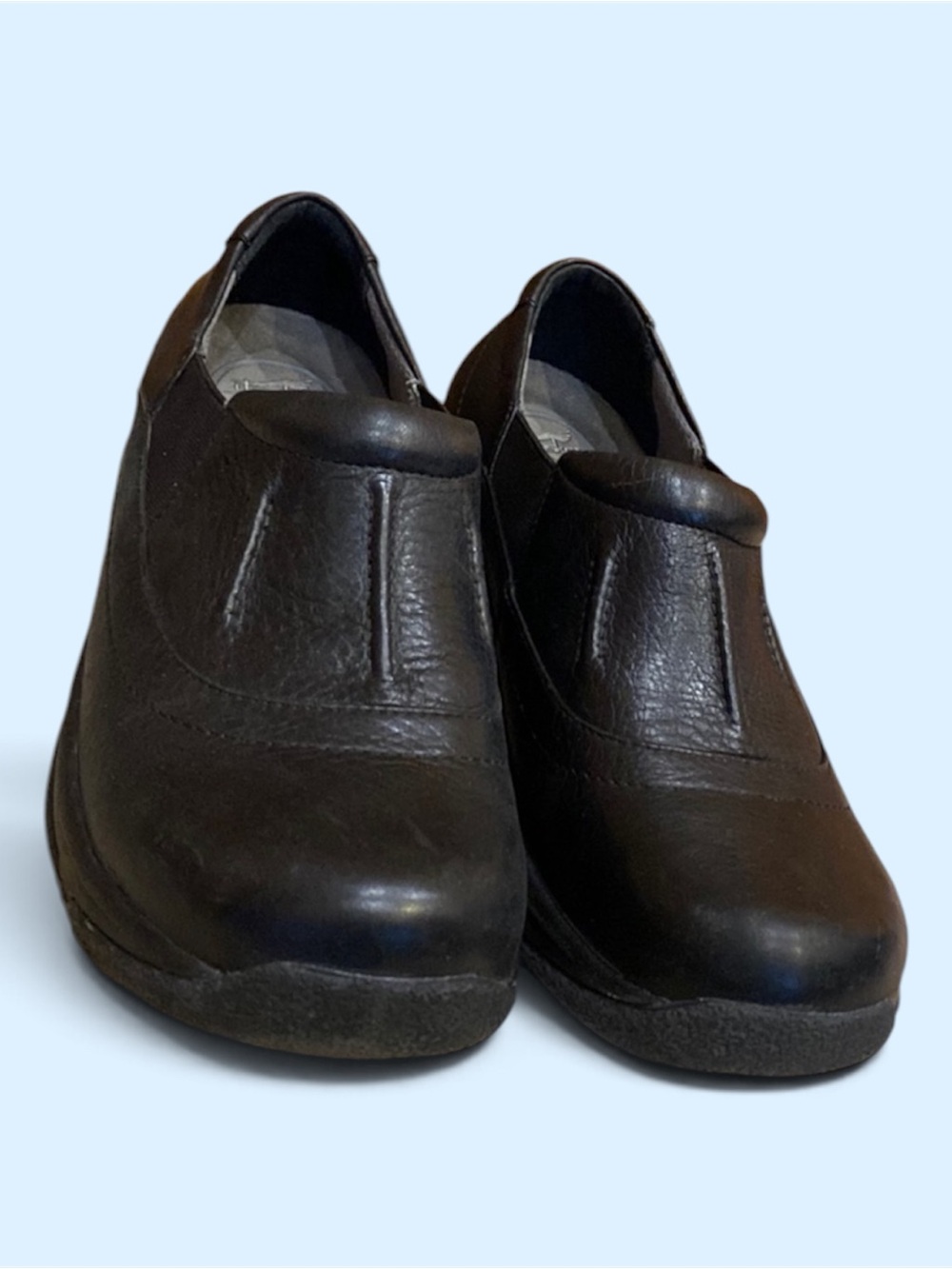 Dansko Black Leather Slip On Clogs